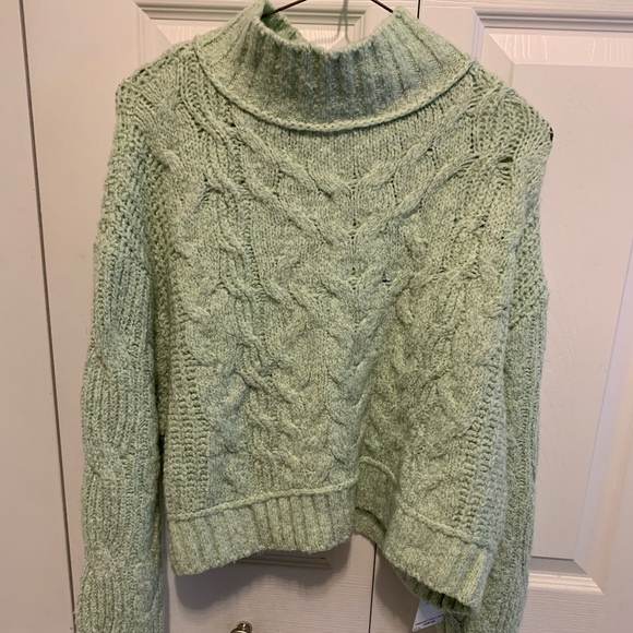 Free People Sweaters - Free People women’s Merry Go Round Cable Knit Sweater in Minty Green